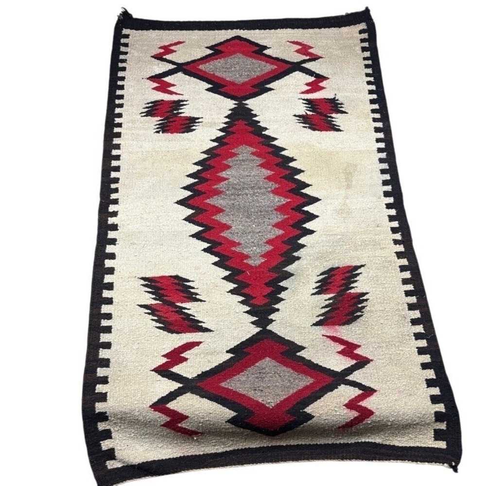 Vintage Navajo Rug 33 x‎ 55 Mesa Red Native American Dine Wool Woven Mid 1900s